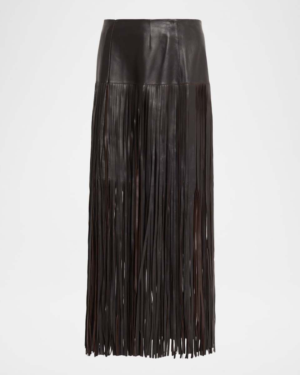 Monte Fringed Leather Midi Skirt